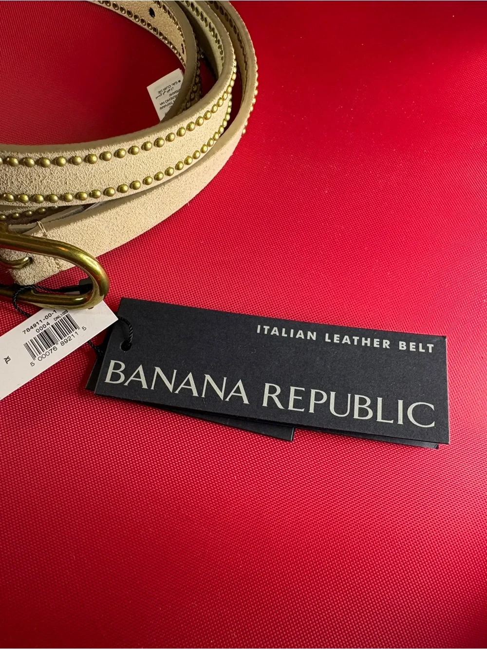 Banana Republic Beige Leather Belt with Gold Stud Trim